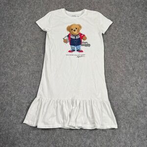 Polo Ralph Lauren Girls‎ White Bear Short Sleeve T-Shirt Dress Youth Size XL
